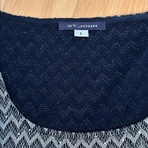 St John Navy Blue & Silver Sequin Sleeveless Top Women’s Large - Picture 6 of 11